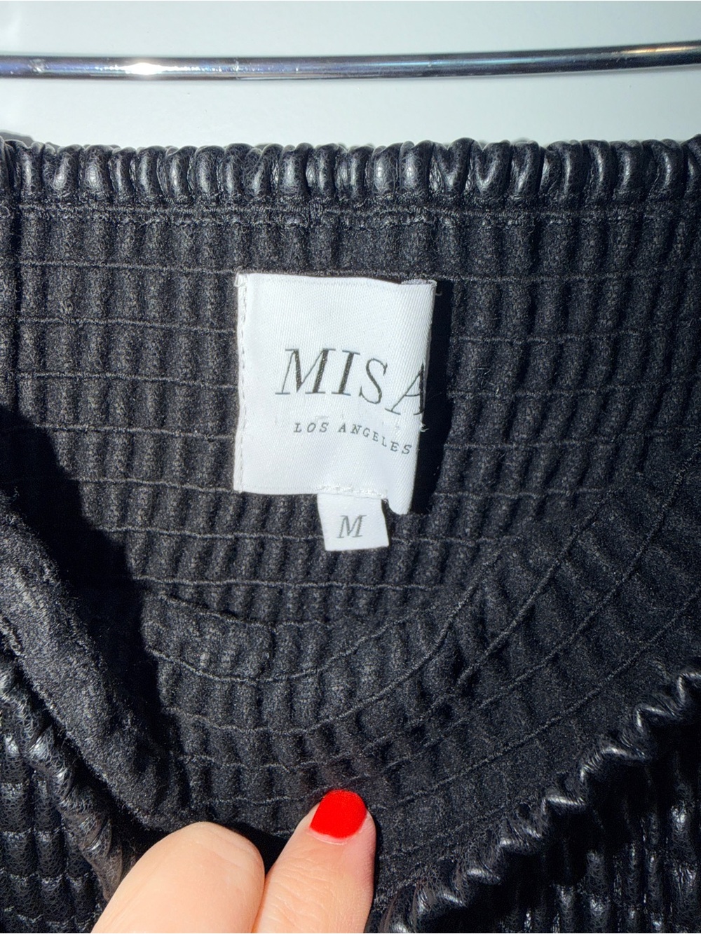 MISA LA Black Off-Shoulder Vegan Leather Puff Sleeve Top + Matching Tiered Skirt - Picture 6 of 9
